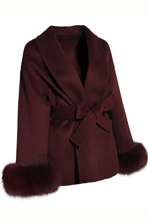 Cappotto corto di cashmere bordeaux