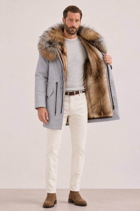 Parka doublée en fourrure verte pour homme