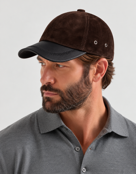 Cappello da uomo in vera pelle scamosciata
