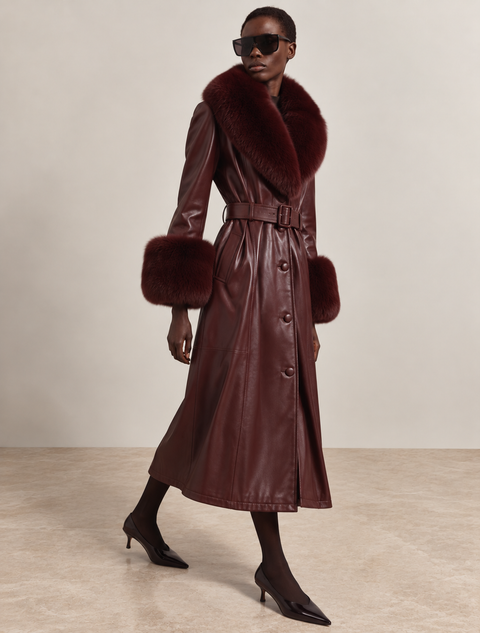 Cappotto in pelle color bordeaux