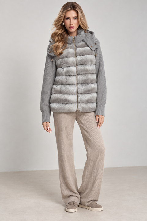 Giacca con cappuccio in cashmere e rex