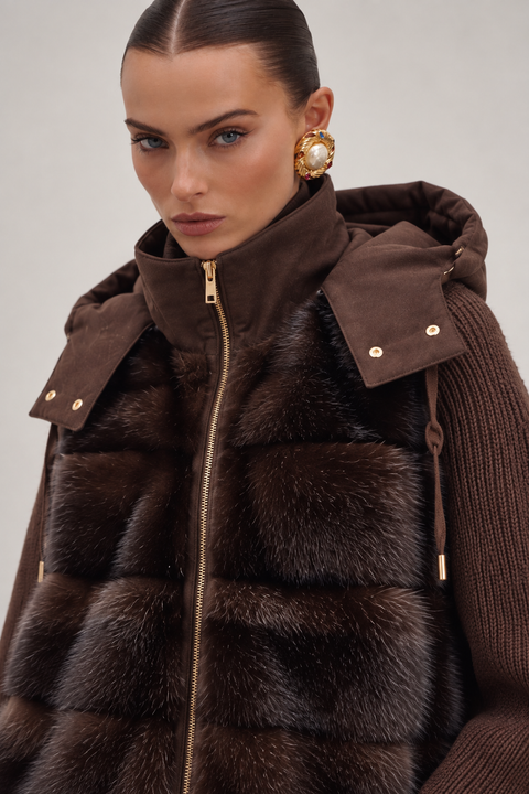 Giacca con cappuccio in cashmere e visone