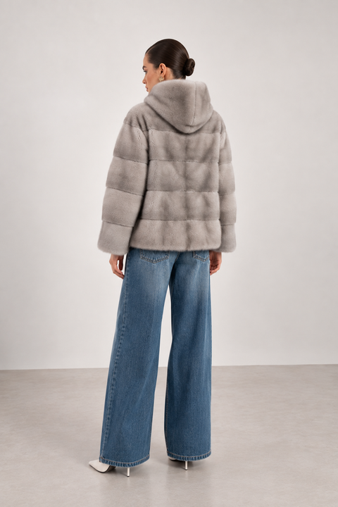 Hooded Grey Mink Coat