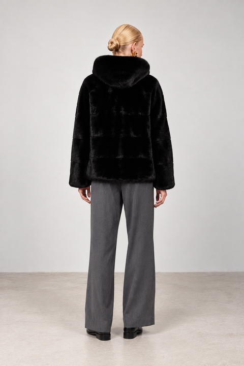 Hooded Black Mink Coat