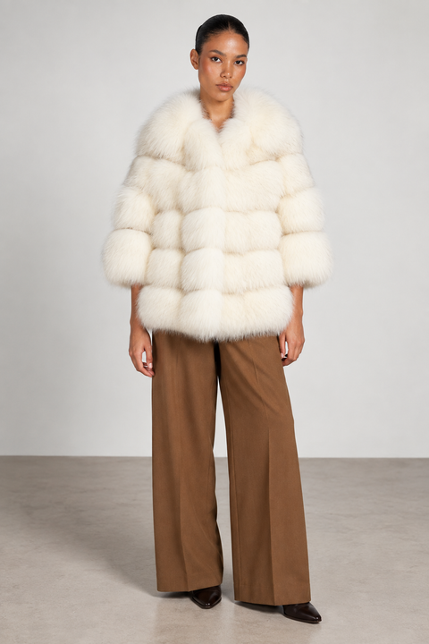 Manteau de fourrure de renard beige