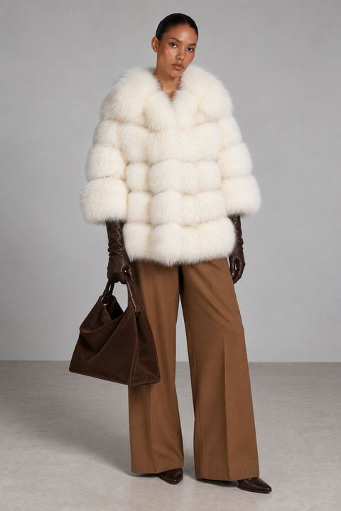 Manteau de fourrure de renard beige