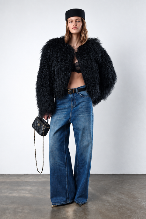 Cappotto corto mongolo nero