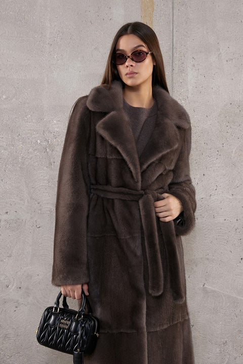 Cappotto lungo di visone color moka