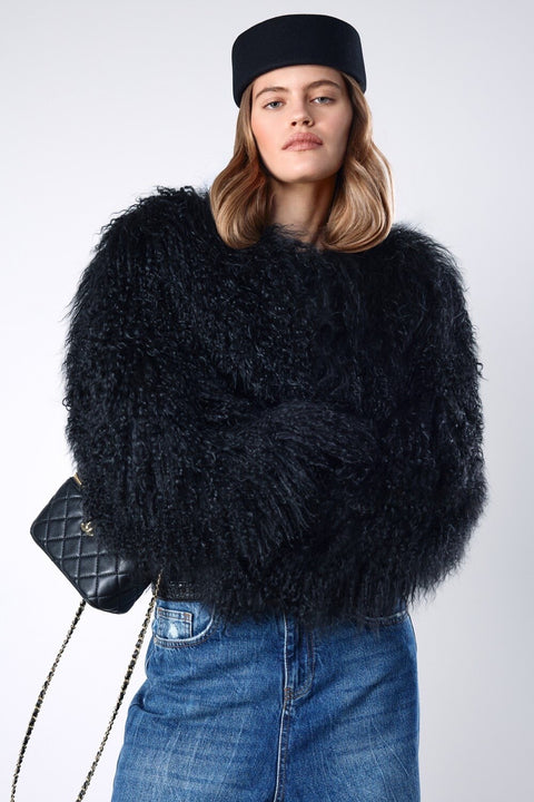 Cappotto corto mongolo nero