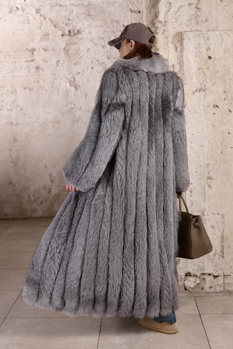Long Silver Fox Fur Coat