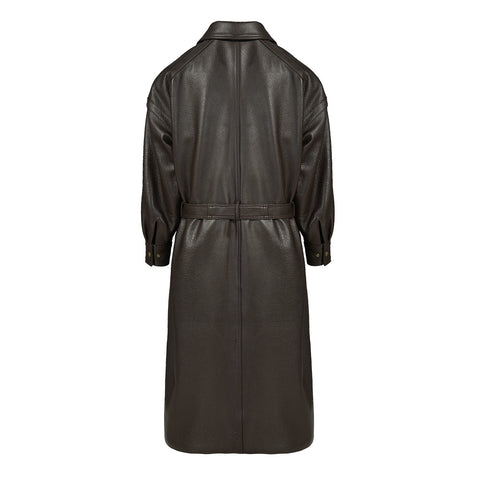 Long trench-coat en cuir véritable