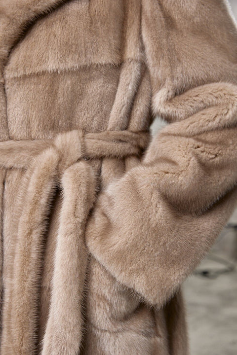 Long Ecru Mink Fur Coat