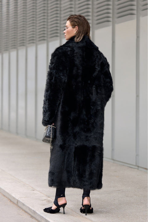 Long Black Shearling Coat