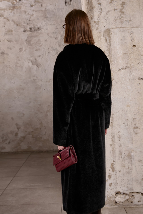 Long Black Faux Fur Coat