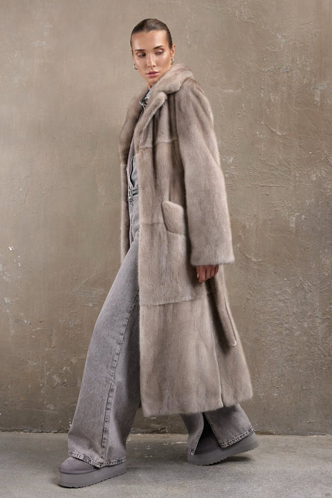 Long Grey Mink Fur Coat