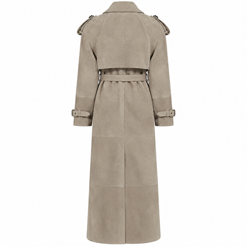 Gabardina auténtica de cuero de ante marrón