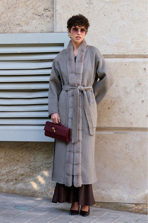 Long Cashmere Coat with Mink