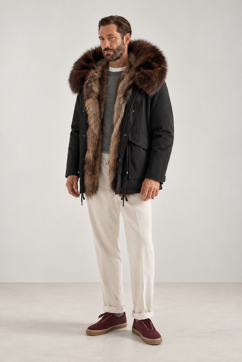 Men Short Lined Fur Parka