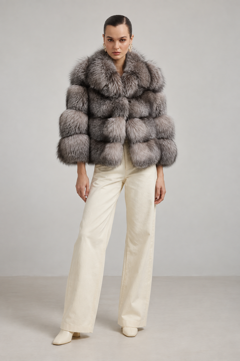 Manteau de fourrure de renard beige