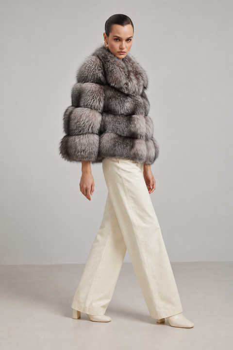 Manteau de fourrure de renard beige