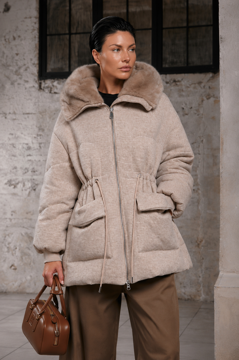 Wool-Blend Mink Parka