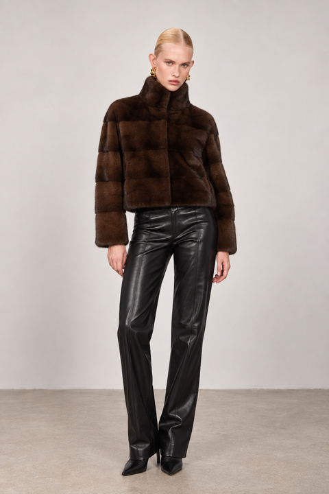 Manteau court en vison brun