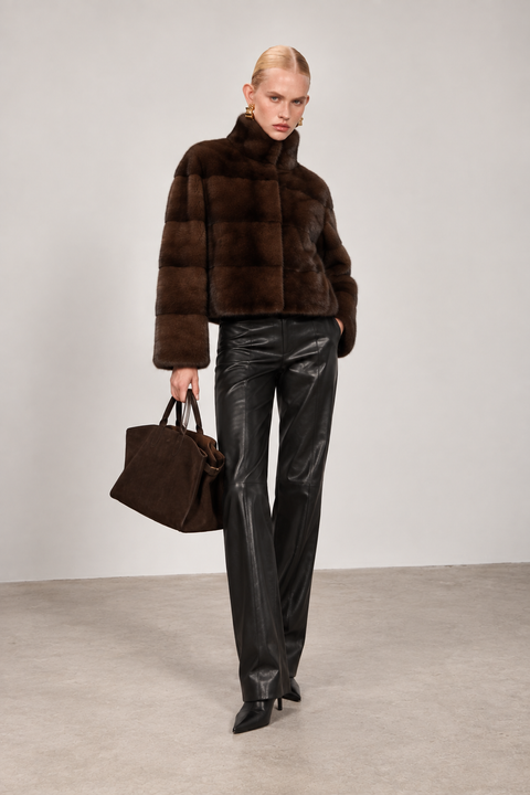 Manteau court en vison brun