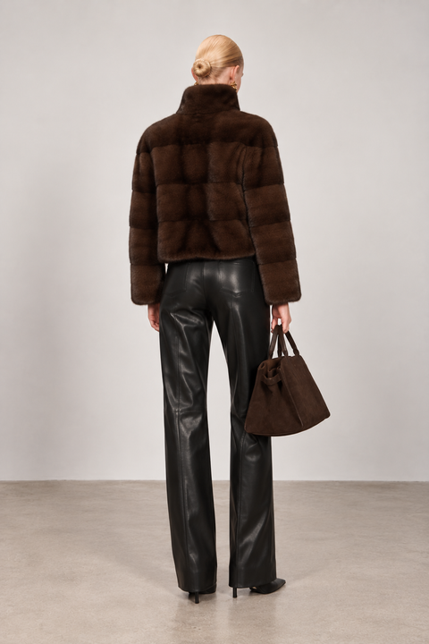 Manteau court en vison brun