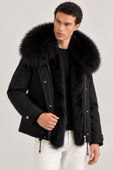 Men Short Lined Fur Parka
