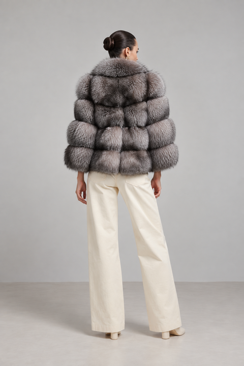 Manteau de fourrure de renard beige