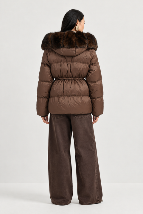 Parka imbottito in piuma con pelliccia di volpe