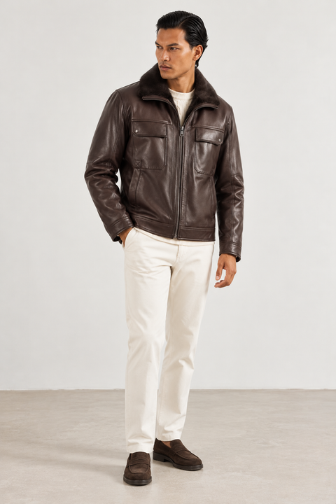 Leather Jacket with Mink Fur Lining