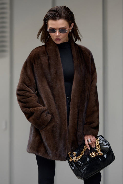 Short Brown Mink Fur Jacket