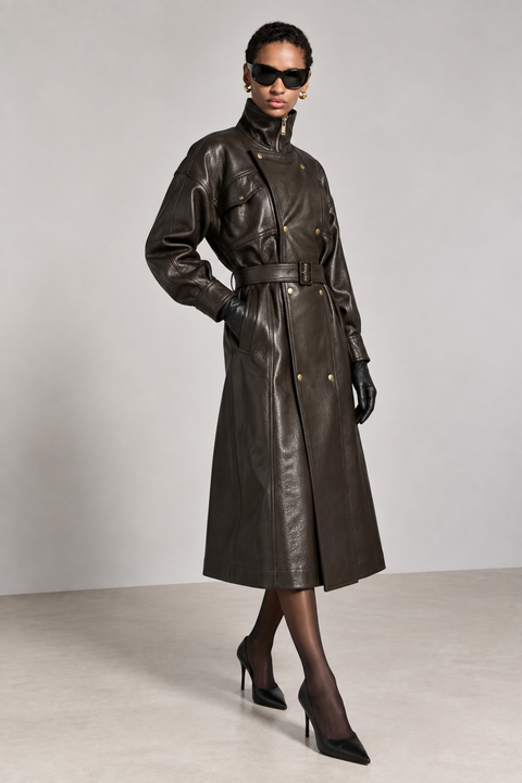 Long trench-coat en cuir véritable