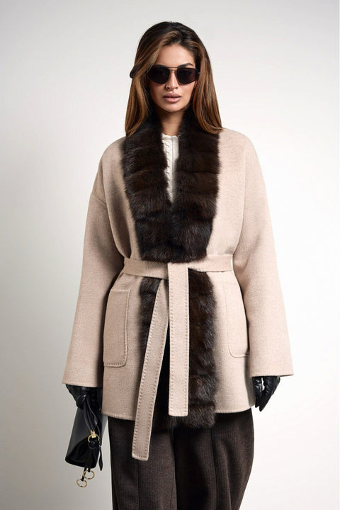 Cashmere-Blend Coat with Mink