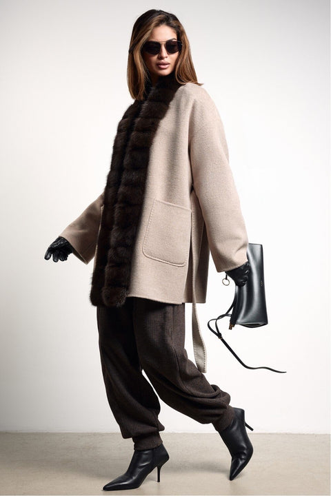 Cashmere-Blend Coat with Mink