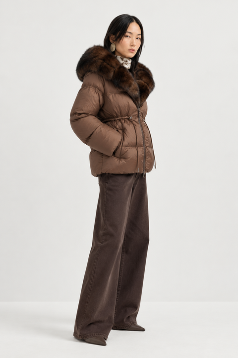 Parka imbottito in piuma con pelliccia di volpe