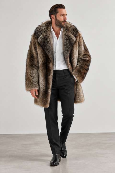 Cappotto da uomo in pelliccia di procione