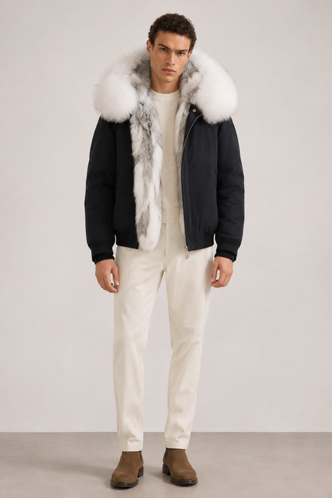 Men Short Lined Fur Parka