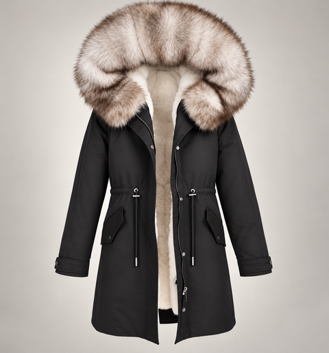 Schwarzer gefütterter Pelzparka für Herren