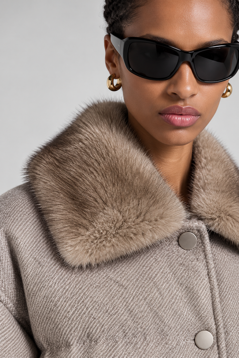 Wool Down Jacket with Mink