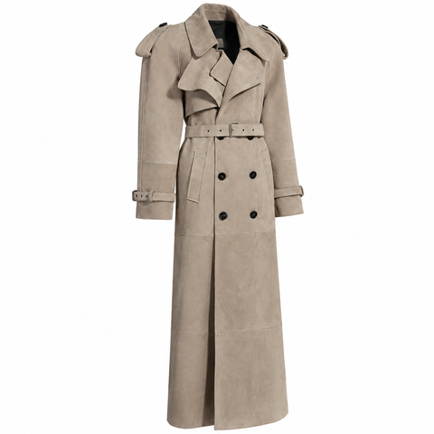 Gabardina auténtica de cuero de ante marrón