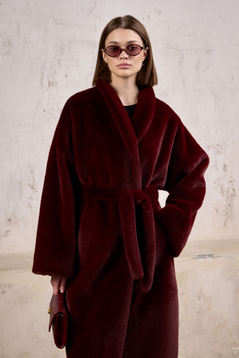 Burgundy Faux Fur Coat