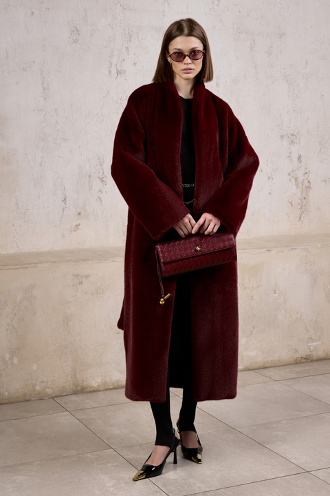 Burgundy Faux Fur Coat