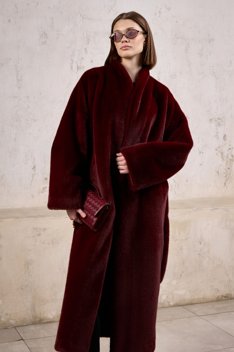 Burgundy Faux Fur Coat