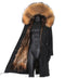 Men midi black parka made with high-quality fox fur, providing exceptional insulation and a sleek silhouette. The coat's modern design is perfect for cold-weather outings.
